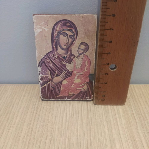 Wooden Byzantine icon of Panagia Odigitria used, 8x5cm
