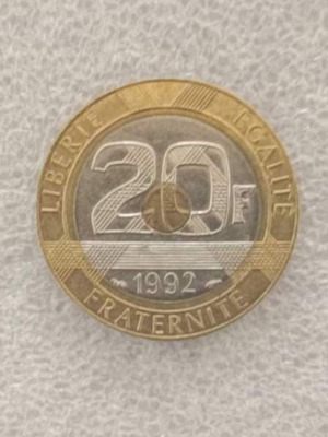 France 1992 20 Francs bimetallic coin Mont Saint-Michel