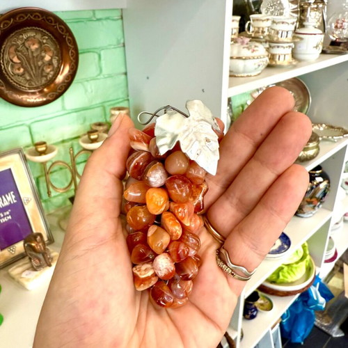 Decorative grape cluster with red carnelian semi-precious stones like new