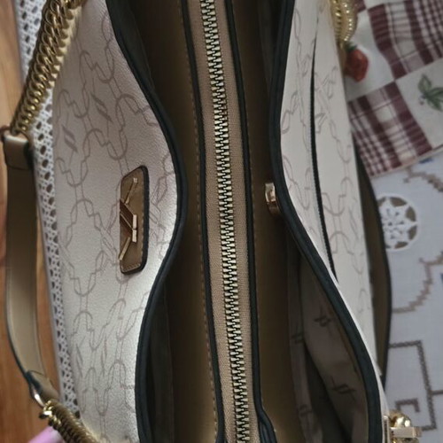 Verde handbag with 3 compartments, beige and gold