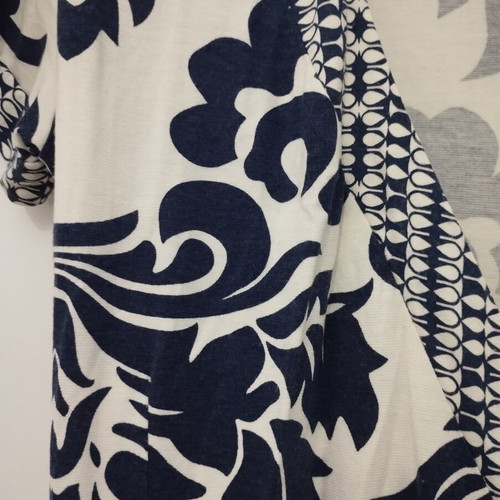 Women's Damask Wrap Dress Size M White Navy Blue
