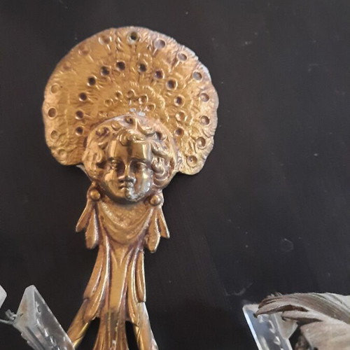Pair of French Rococo style brass wall sconces, antique