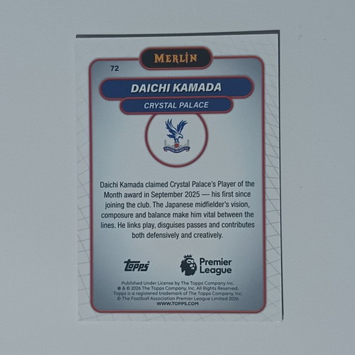 Topps Merlin Premier League 2026 Daichi Kamada card near mint