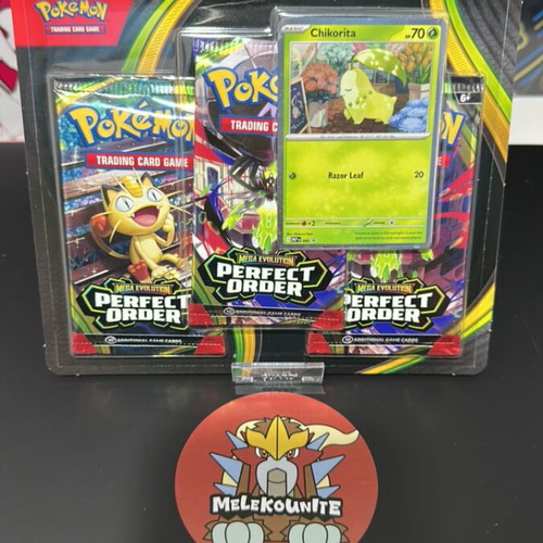 Pokemon TCG Perfect Order 3 Pack Blister Chikorita Promo καινούργιο