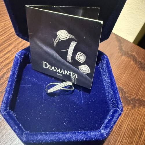 Diamond ring 375 white gold No52 with diamonds