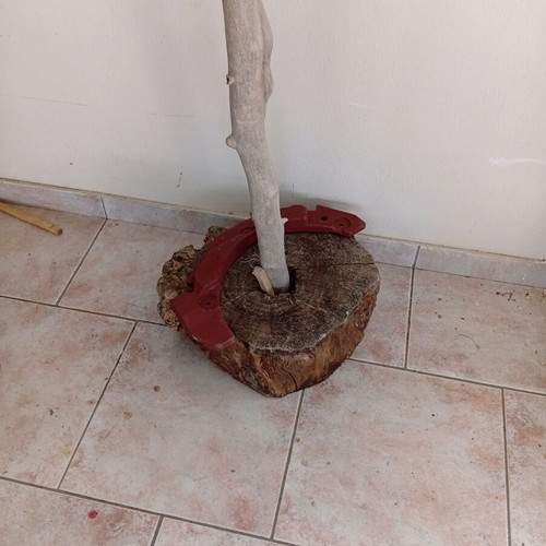 Floor lamp new from plane wood with small lantern