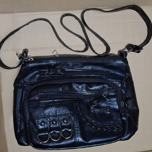Cargo crossbody bag new, black, with 11 compartments made of faux leather