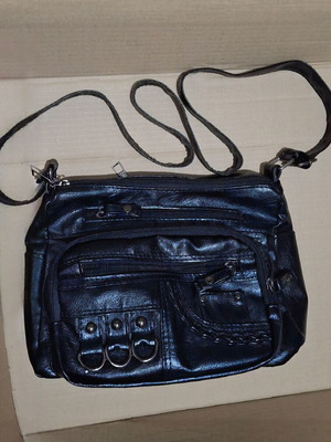 Cargo crossbody bag new, black, with 11 compartments made of faux leather