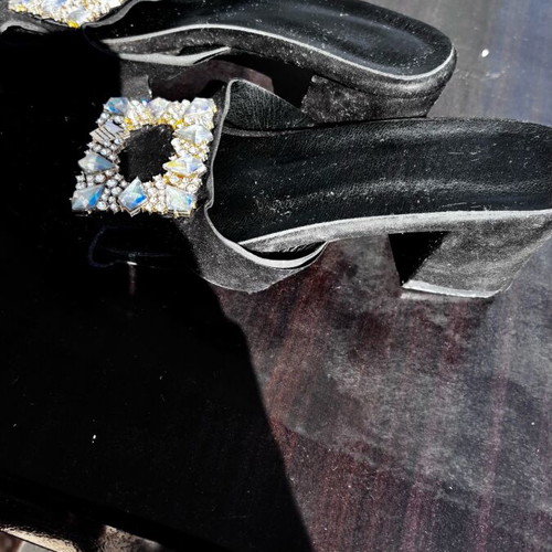 Suede black women's sandals with decorative buckle, like new