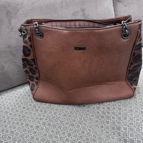 Doca shoulder bag brown with leopard detail like new