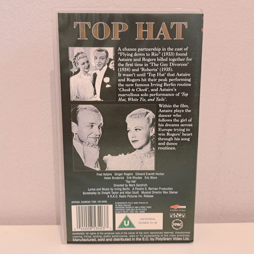 Top Hat VHS video cassette used, comedy romantic