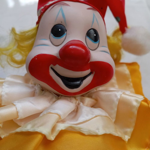 Colorful Carl Clown porcelain doll used, Heritage Mint Ltd 1989