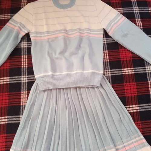 Girls' set blouse and skirt in blue-white, like new
