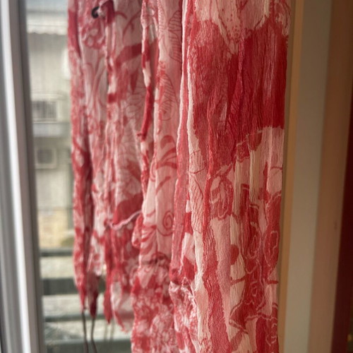 Coral boho shirt like new, semi-sheer, size M, red pink
