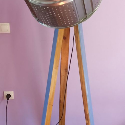 Floor lamp upcycled art with foot switch and adjustable suspension