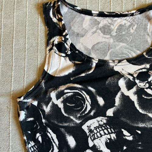 Skull Rose Viscose Mini Vest Dress S/M, excellent pre-loved condition