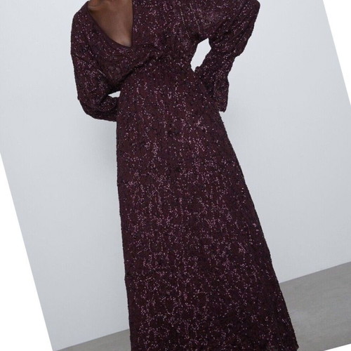 Zara long red dress with sequins like new