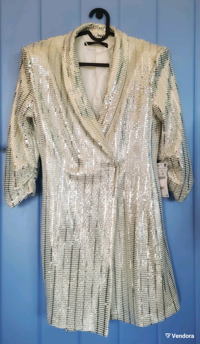 slim fit dress slacks Natalie Gold Sequin Blazer Mini Dress - US 2