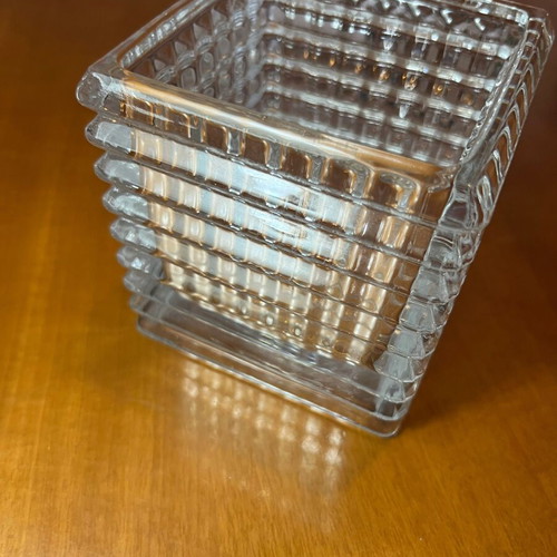 Vintage Τετράγωνο Κρυστάλλινο Βάζο Μπολ 1980s heavy cut glass σαν καινούργιο