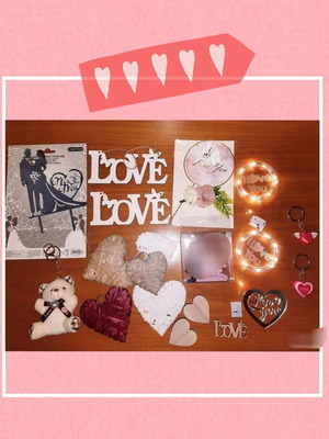 Various craft items themed on Love new