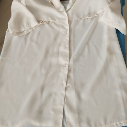 Vintage romantic shirt ecru with shoulder pads and openwork embroidery size XL - XXL like new