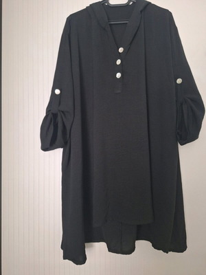 Plus size airy asymmetrical blouse with hood black like new