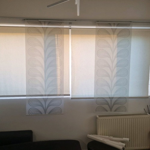 Complete roller curtain rod system like new with double panels