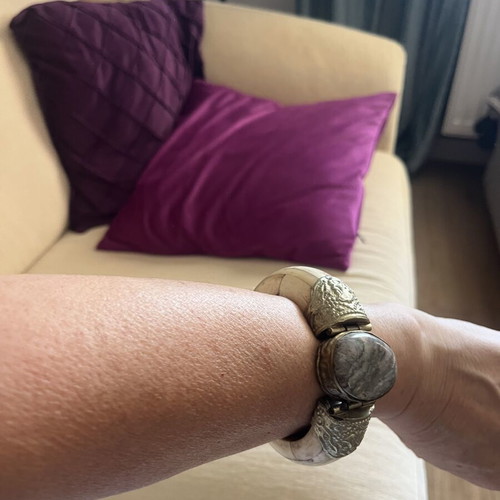 Vintage Boho Handmade Bracelet with Bone and Semiprecious Stone used