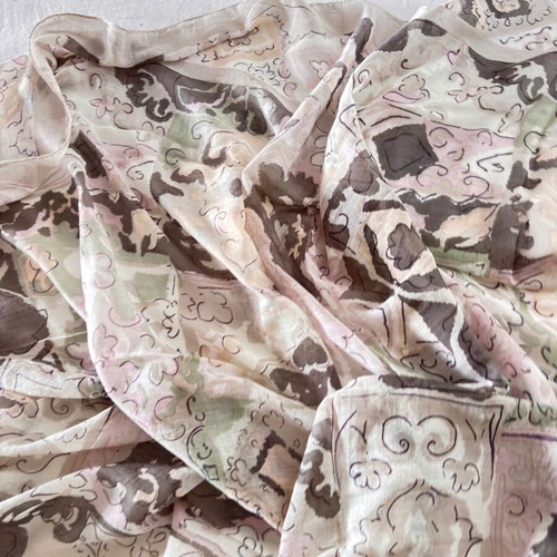 Cotton pashmina scarf, pink and grey, large 110x170 cm