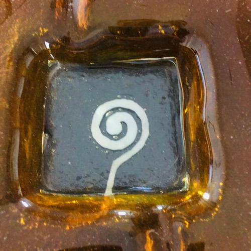 Ashtrays used, set of two square glass orange
