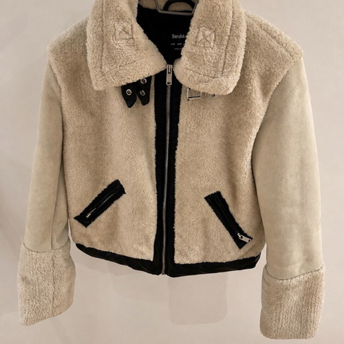 Bershka beige jacket with faux fur, size S
