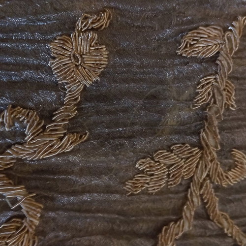 Organza table runner embroidered with gold thread used, vintage 1950s