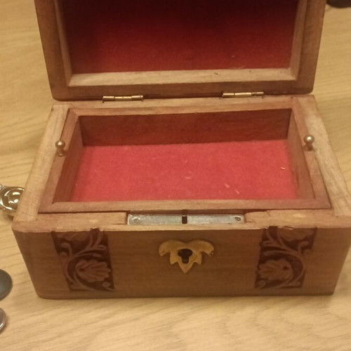 Vintage jewelry box and buttons wooden chest new brown