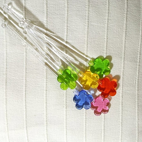 Drink stirrers new, set of 6 with colorful flowers