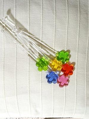 Drink stirrers new, set of 6 with colorful flowers