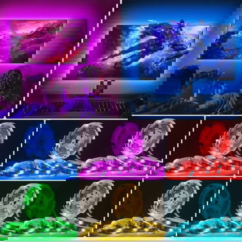 Ταινία LED Backlight TV 2m USB 5V RGB με κουμπί, καινούργιο