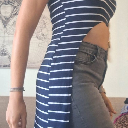 Asymmetric striped navy blouse like new, cotton