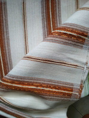 Traditional handwoven fabric loom new, terracotta and green