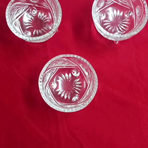 Crystal fondue bowls new, set of 3 with legs