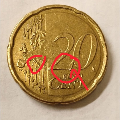 20 Euro Cent Coin used, Belgium 2012 with minting errors