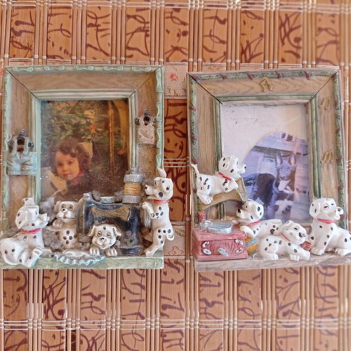 Set of 2 vintage ceramic 101 Dalmatians photo frames