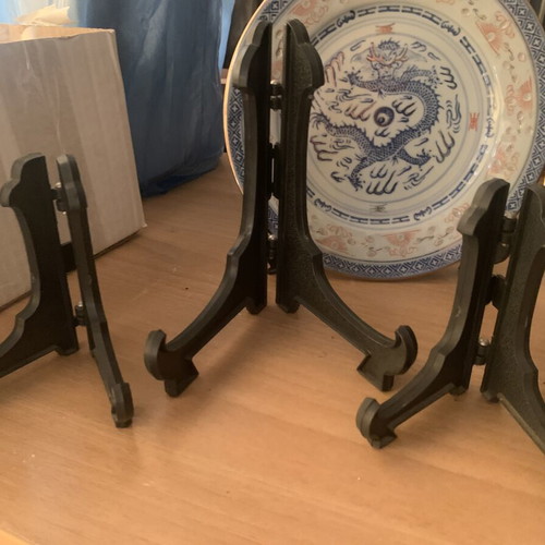 Vintage Chinese decorative plates used, set of two with stands