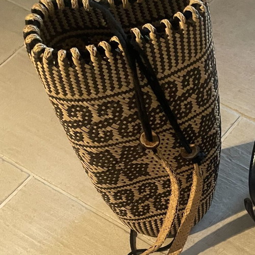 Woven backpack bag like new, black and beige