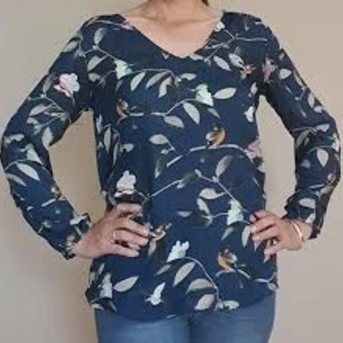 Zara Basic blouse blue with birds new, size Medium