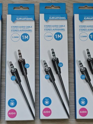 Grundig stereo audio cables 3.5mm male to male, 1 meter, pack of 4, new