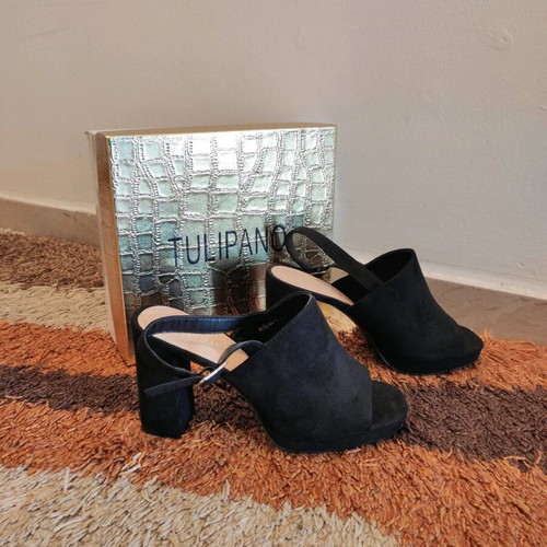Tulipano women's black shoes with ankle strap and 10cm heel new