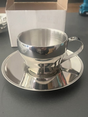 Σετ κούπα και πιατάκι cappuccino inox καινούργιο