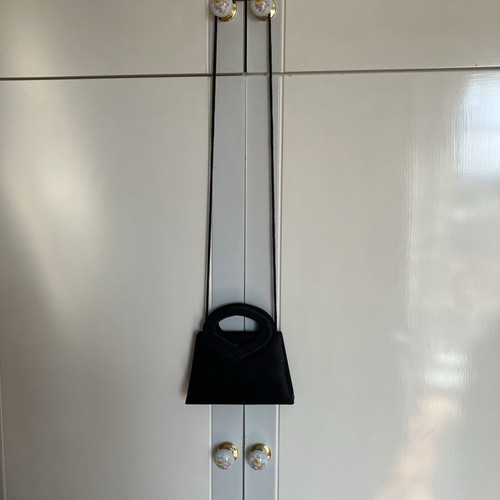 Satin crossbody bag like new, black with strass clasp