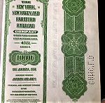  1953 Τίτλος 1000 Δολαρίων του δανείου(mortgage bond) προς την Εταιρεία Σδηροδρομων της  Νέας Υόρκης οριμαζει και αποπληρώνεται το 1973  37x25cm
