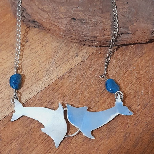 Dolphin pendant silver 925 with chain and semi-precious stones new